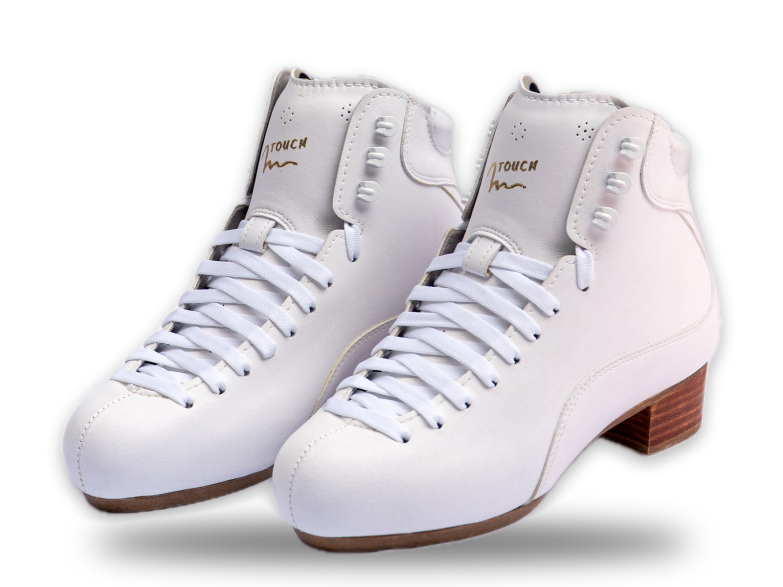 Par de botas Mora Touch blancas con la firma Touch en dorado